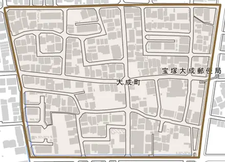 大成町とその周辺の地図。町の範囲を重ねている