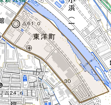東洋町とその周辺の地図。町の範囲を重ねている