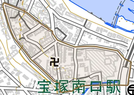 梅野町とその周辺の地図。町の範囲を重ねている
