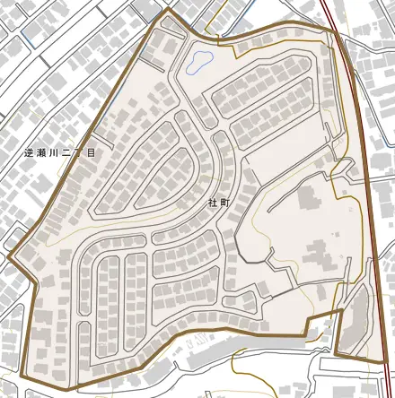 社町とその周辺の地図。町の範囲を重ねている