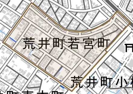 荒井町若宮町とその周辺の地図。町の範囲を重ねている