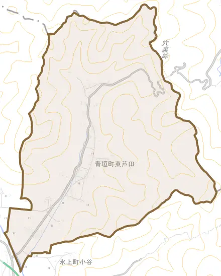 青垣町東芦田とその周辺の地図。町の範囲を重ねている