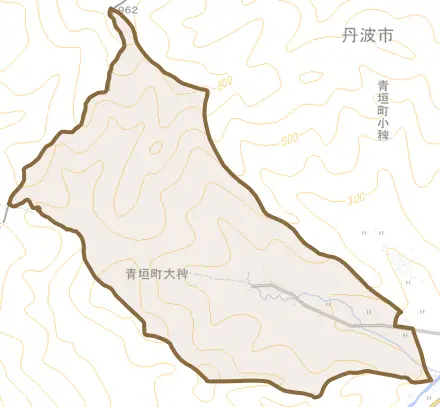 青垣町大稗とその周辺の地図。町の範囲を重ねている