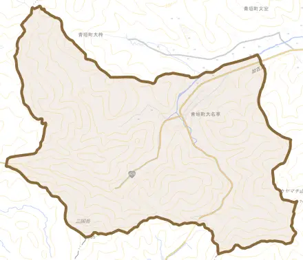 青垣町大名草とその周辺の地図。町の範囲を重ねている