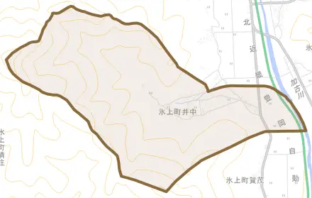 氷上町井中とその周辺の地図。町の範囲を重ねている
