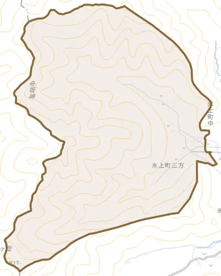 氷上町三方とその周辺の地図。町の範囲を重ねている