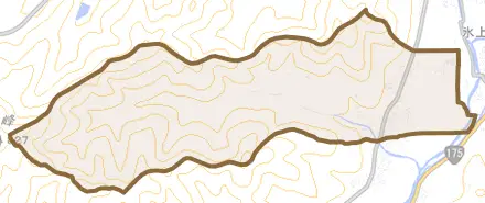 氷上町新郷とその周辺の地図。町の範囲を重ねている