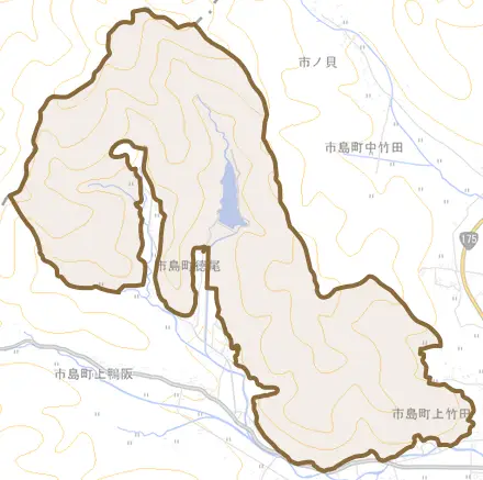 市島町徳尾とその周辺の地図。町の範囲を重ねている