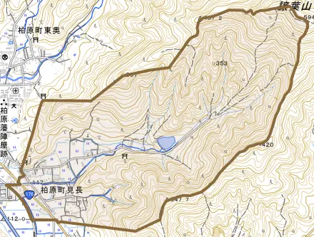 柏原町見長とその周辺の地図。町の範囲を重ねている