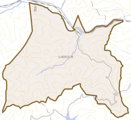 山南町阿草とその周辺の地図。町の範囲を重ねている