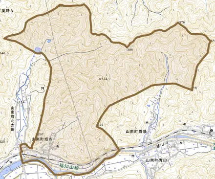 山南町畑内とその周辺の地図。町の範囲を重ねている