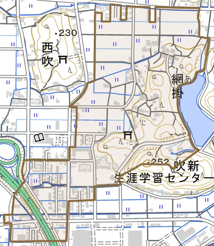 網掛とその周辺の地図。町の範囲を重ねている