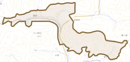藤坂とその周辺の地図。町の範囲を重ねている