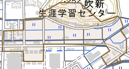 吹新とその周辺の地図。町の範囲を重ねている