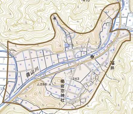 福井とその周辺の地図。町の範囲を重ねている