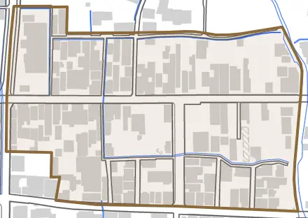 呉服町とその周辺の地図。町の範囲を重ねている