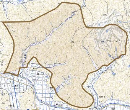 幡路とその周辺の地図。町の範囲を重ねている