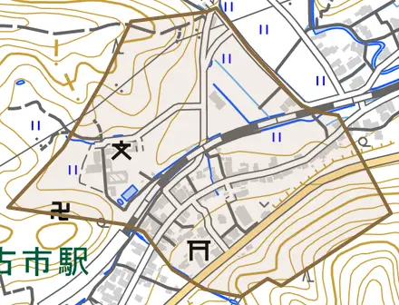 波賀野新田とその周辺の地図。町の範囲を重ねている