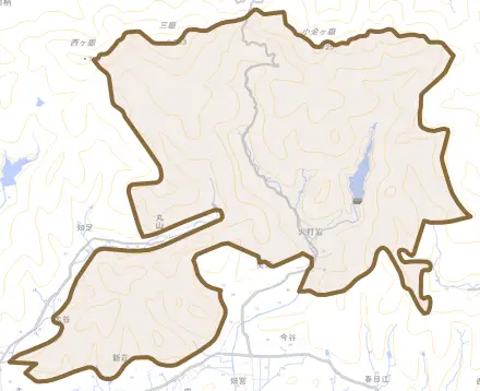 火打岩とその周辺の地図。町の範囲を重ねている