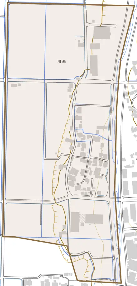 川西とその周辺の地図。町の範囲を重ねている