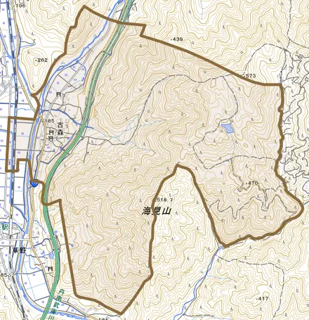 古森とその周辺の地図。町の範囲を重ねている