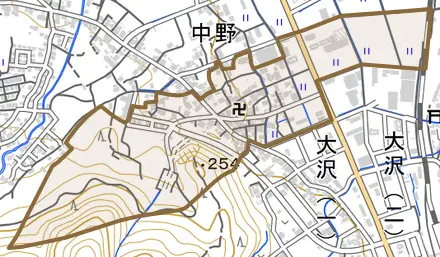 中野とその周辺の地図。町の範囲を重ねている