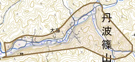 大藤とその周辺の地図。町の範囲を重ねている