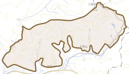 奥原山とその周辺の地図。町の範囲を重ねている