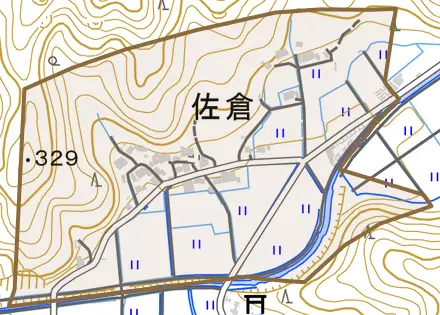佐倉とその周辺の地図。町の範囲を重ねている