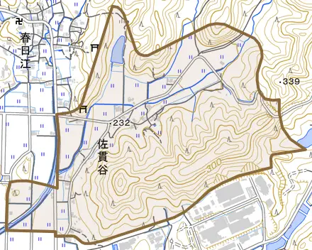 佐貫谷とその周辺の地図。町の範囲を重ねている