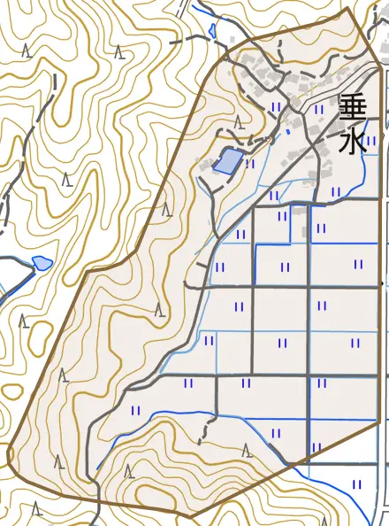 垂水とその周辺の地図。町の範囲を重ねている