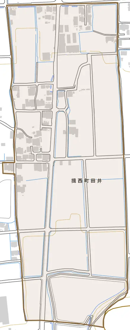 揖西町田井とその周辺の地図。町の範囲を重ねている