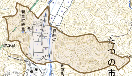 新宮町時重とその周辺の地図。町の範囲を重ねている