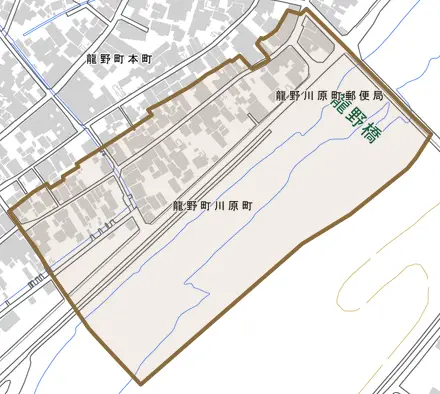 龍野町川原町とその周辺の地図。町の範囲を重ねている