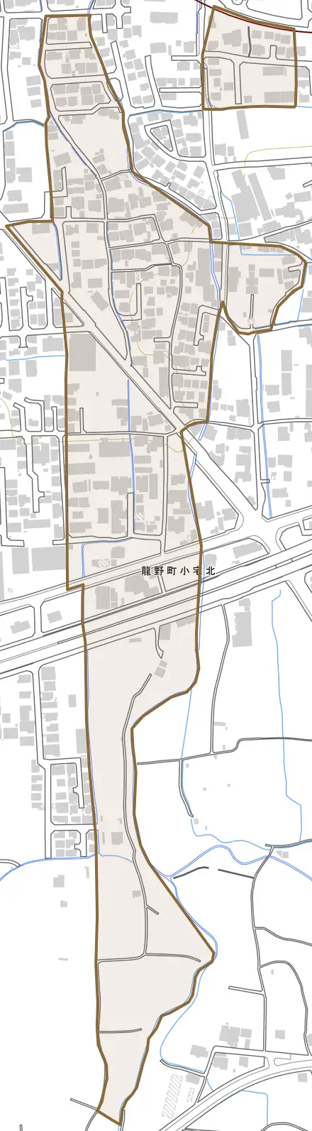 龍野町小宅北とその周辺の地図。町の範囲を重ねている