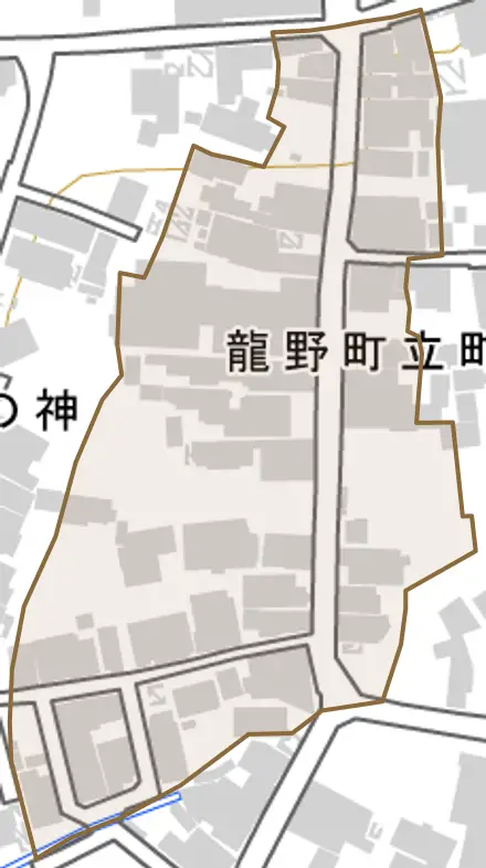龍野町立町とその周辺の地図。町の範囲を重ねている