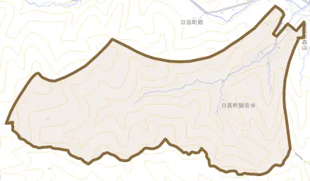 日高町観音寺とその周辺の地図。町の範囲を重ねている