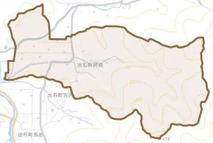 出石町袴狭とその周辺の地図。町の範囲を重ねている
