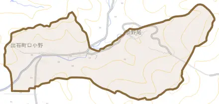 出石町口小野とその周辺の地図。町の範囲を重ねている