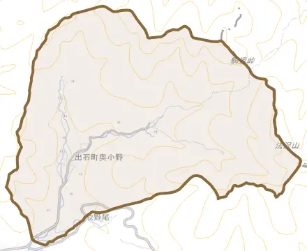 出石町奥小野とその周辺の地図。町の範囲を重ねている
