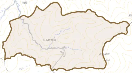 出石町奥山とその周辺の地図。町の範囲を重ねている