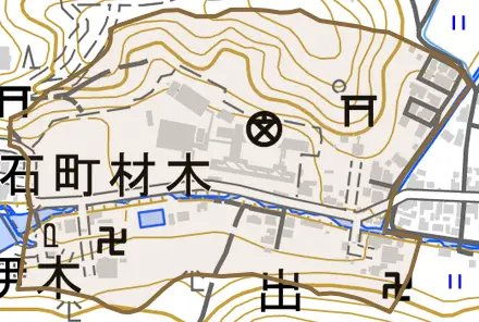 出石町下谷とその周辺の地図。町の範囲を重ねている
