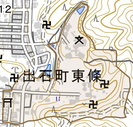 出石町東條とその周辺の地図。町の範囲を重ねている
