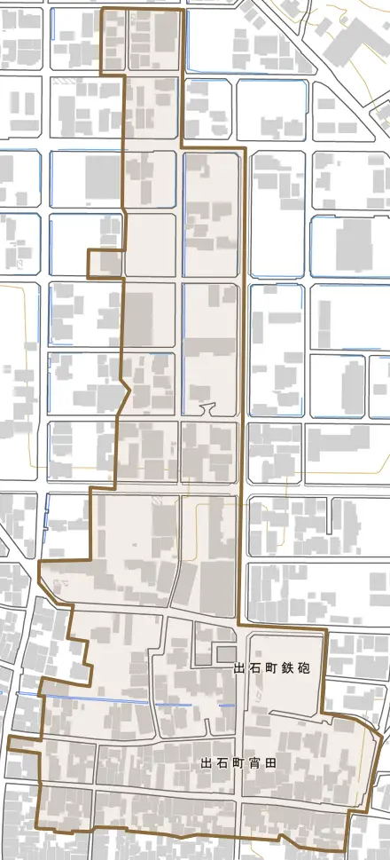 出石町宵田とその周辺の地図。町の範囲を重ねている
