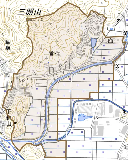 香住とその周辺の地図。町の範囲を重ねている