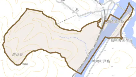 城崎町今津とその周辺の地図。町の範囲を重ねている