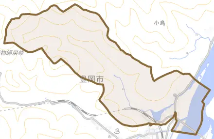 城崎町桃島とその周辺の地図。町の範囲を重ねている