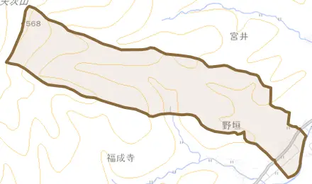 野垣とその周辺の地図。町の範囲を重ねている