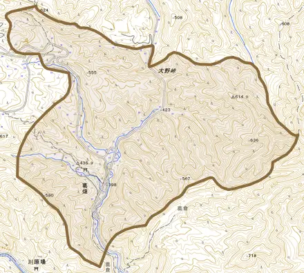 葛畑とその周辺の地図。町の範囲を重ねている