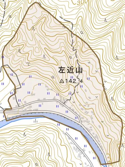 左近山とその周辺の地図。町の範囲を重ねている